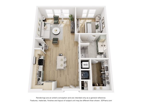 Floor plan for 1 bed, 1 bath, 874 sqft